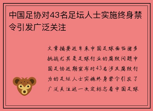 中国足协对43名足坛人士实施终身禁令引发广泛关注